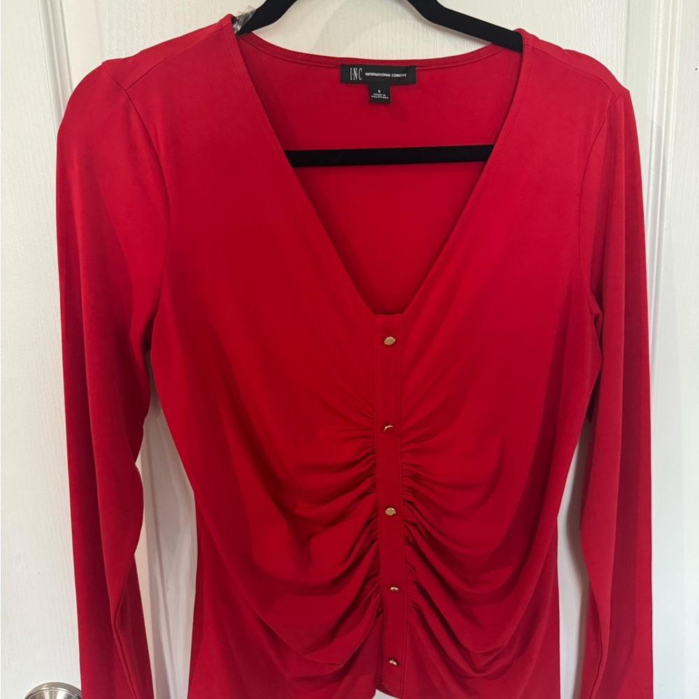 INC International Concepts Women's Red Button Down Shirt